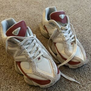 New Balance 9060 White and Red Athletic Shoes